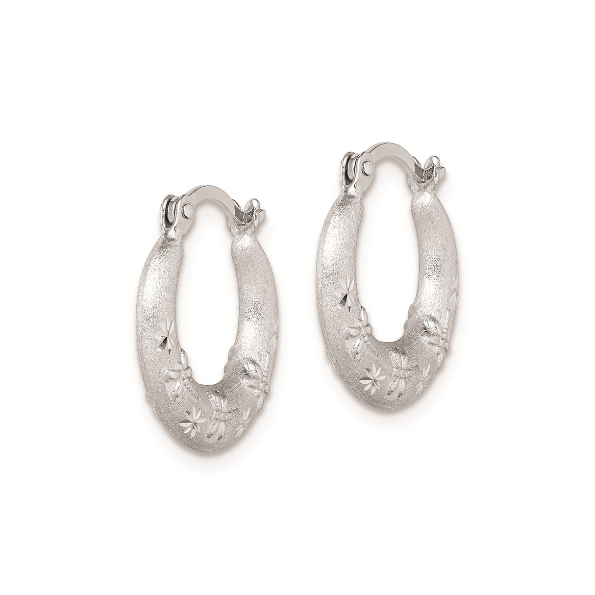 Sterling Silver Hoop Earrings with Floral and Starburst Motifs, Matte and Polished Finishes, Vintage Style