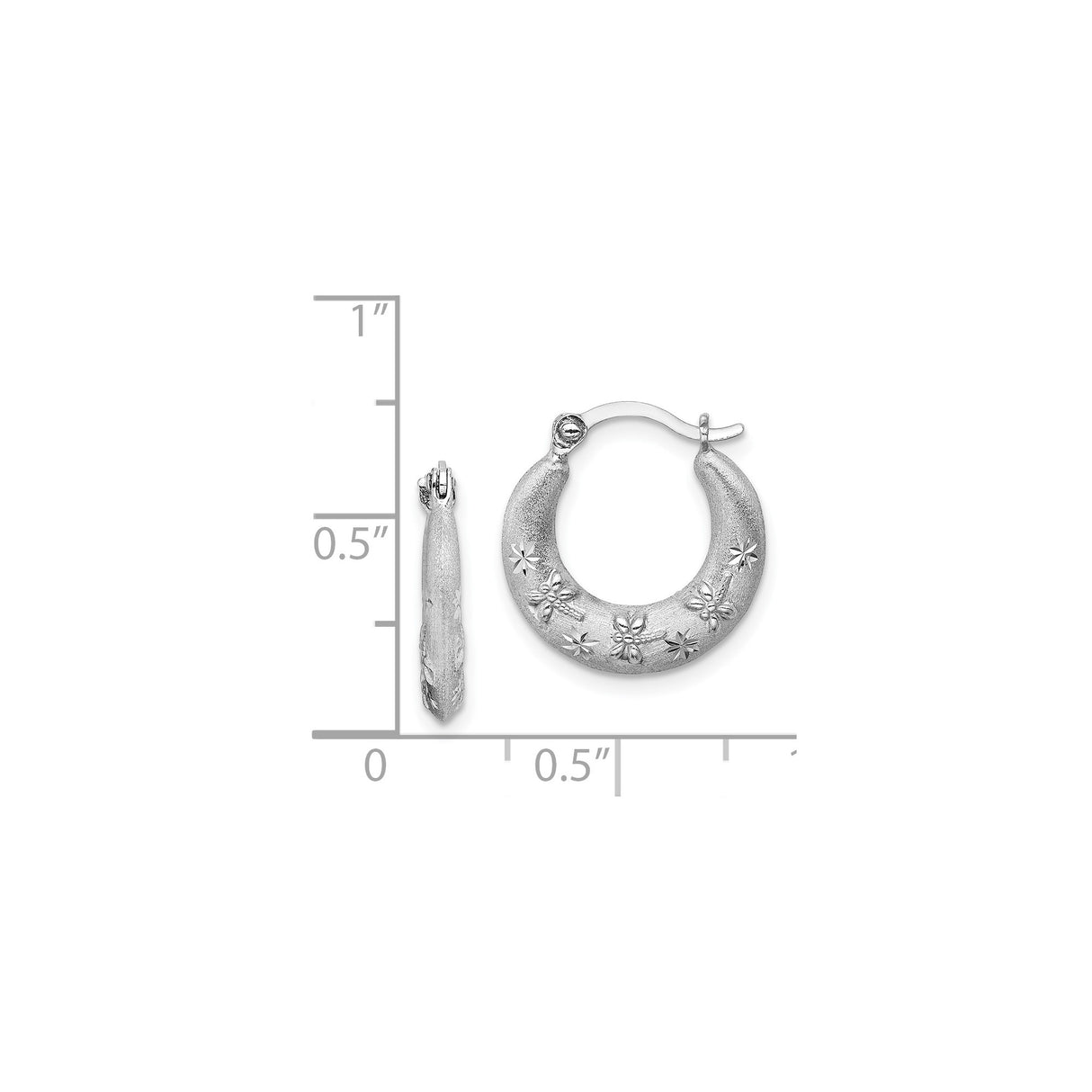 Sterling Silver Hoop Earrings with Floral and Starburst Motifs, Matte and Polished Finishes, Vintage Style