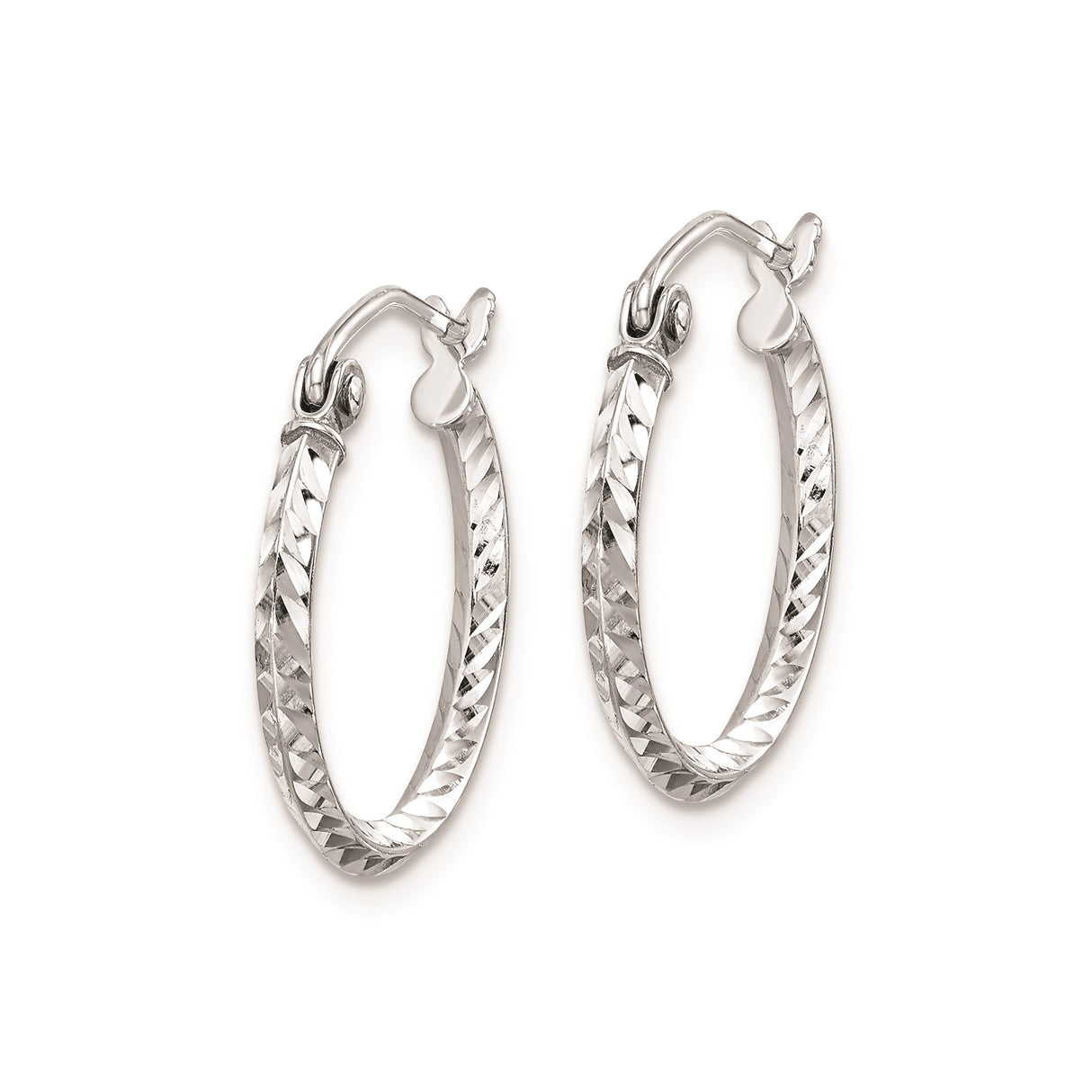 Sterling Silver Hoop Earrings with Diamond-Cut Faceted Design and Textured Finish
