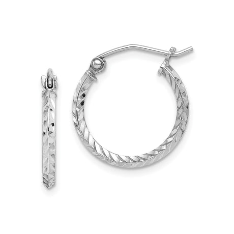 Sterling Silver Hoop Earrings with Diamond-Cut Faceted Design and Textured Finish