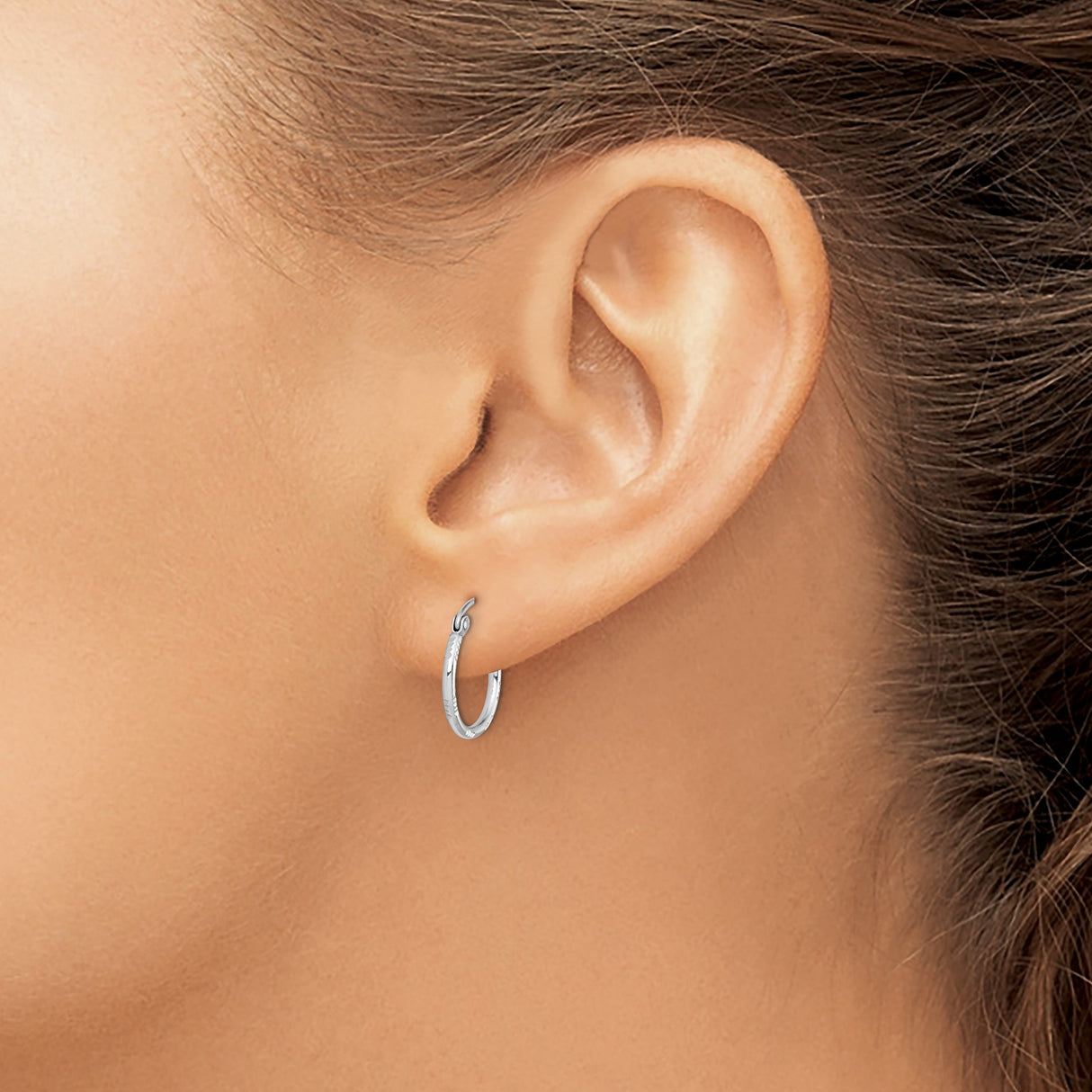 Sterling Silver Hoop Earrings, Polished Finish with Geometric Details, Lightweight Medium Size