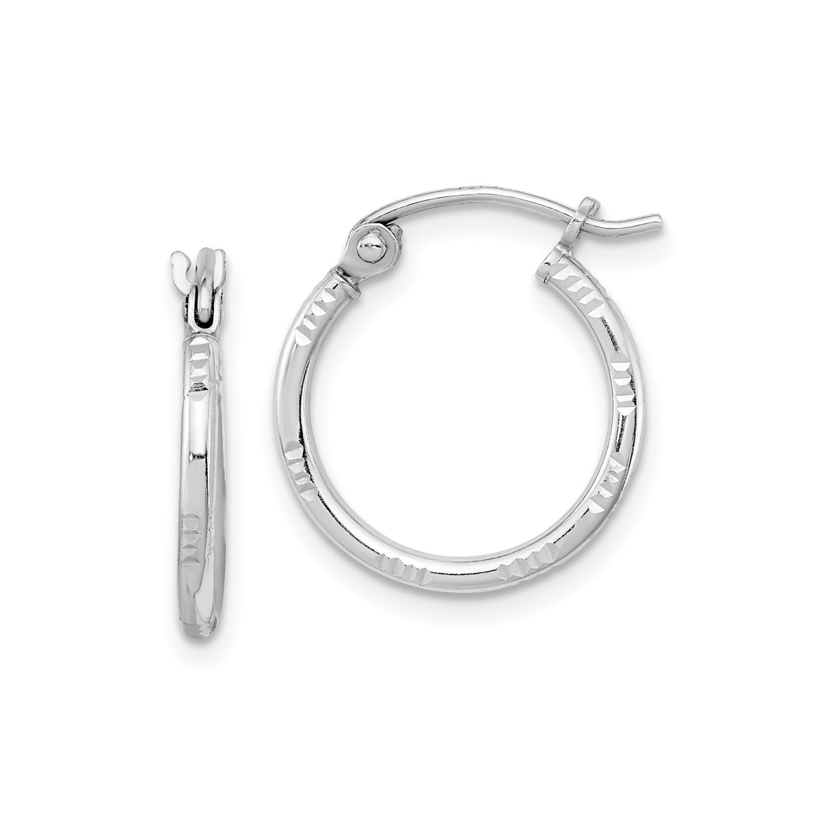 Sterling Silver Hoop Earrings, Polished Finish with Geometric Details, Lightweight Medium Size