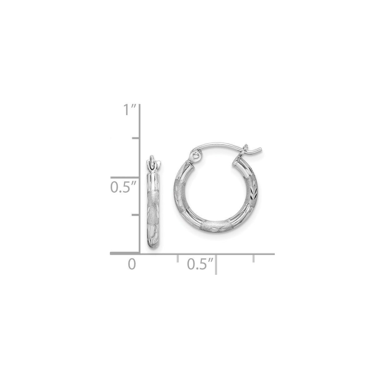 Sterling Silver Hoop Earrings with Etched Leaf Pattern, Brushed and Polished Finish