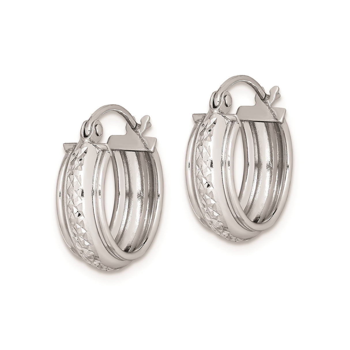 Sterling Silver Hoop Earrings with Polished Finish and Diamond Cut Texture