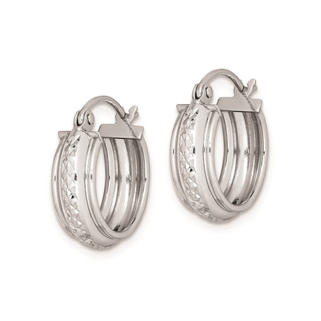 Sterling Silver Hoop Earrings with Polished Finish and Diamond Cut Texture