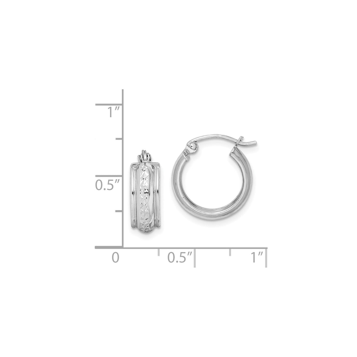Sterling Silver Hoop Earrings with Polished Finish and Diamond Cut Texture