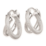 Sterling Silver Hoop Earrings with Textured Double Tube Design and Diamond Cut Finish