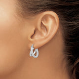 Sterling Silver Hoop Earrings with Textured Double Tube Design and Diamond Cut Finish
