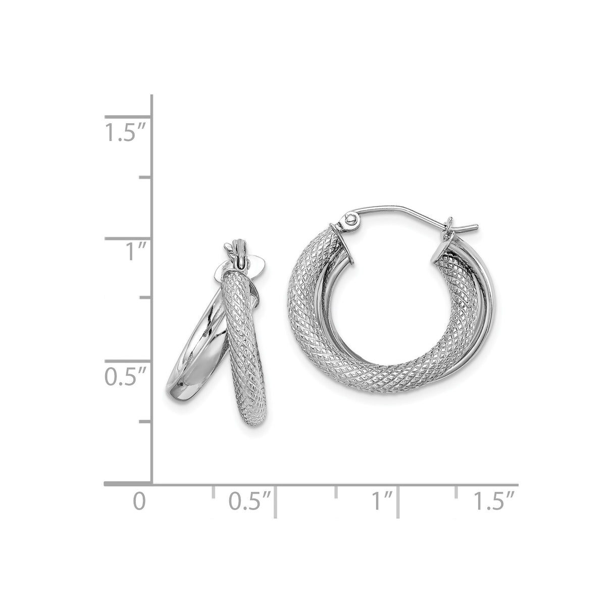 Sterling Silver Hoop Earrings with Textured Double Tube Design and Diamond Cut Finish