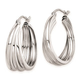 Sterling Silver Hoop Earrings, Polished Triple Row Twisted Design, Medium Size