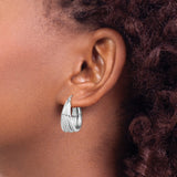 Sterling Silver Hoop Earrings, Polished Triple Row Twisted Design, Medium Size