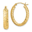 Sterling Silver Oval Hoop Earrings with Textured Diamond Cut Design, Lightweight Polished Finish
