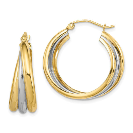 Sterling Silver Twisted Hoop Earrings with Gold Tone Interlocking Design for Women