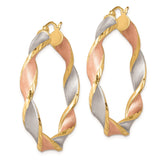 Sterling Silver Twisted Tri-Color Hoop Earrings with Rose, Yellow, and White Finish for Women