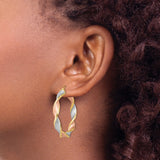Sterling Silver Twisted Tri-Color Hoop Earrings with Rose, Yellow, and White Finish for Women