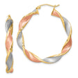 Sterling Silver Twisted Tri-Color Hoop Earrings with Rose, Yellow, and White Finish for Women