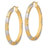 Sterling Silver Two Tone Hoop Earrings with Gold and Silver Striped Design for Women