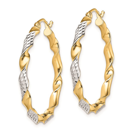 Sterling Silver Twisted Hoop Earrings, Diamond-Cut Two-Tone Design for Women
