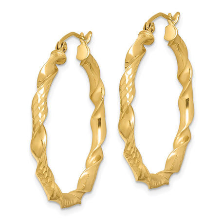 Sterling Silver Gold Plated Twisted Hoop Earrings, 30mm Diamond Cut Textured Finish