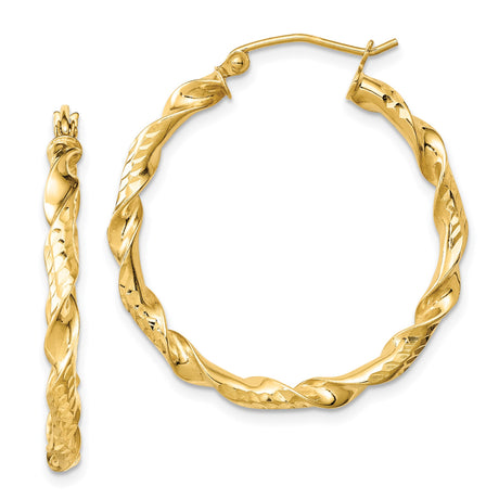Sterling Silver Gold Plated Twisted Hoop Earrings, 30mm Diamond Cut Textured Finish