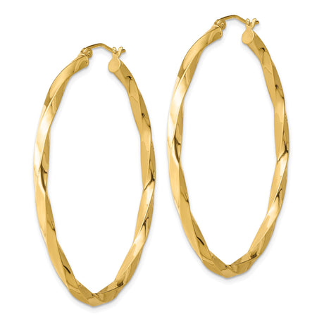 Sterling Silver Twisted Hoop Earrings, Large Oval Spiral Design, Polished Finish for Women