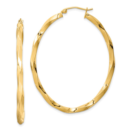 Sterling Silver Twisted Hoop Earrings, Large Oval Spiral Design, Polished Finish for Women