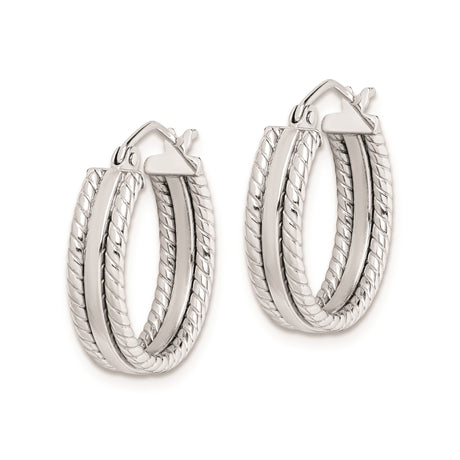 Sterling Silver Hoop Earrings with Twisted Rope Design and Polished Center Band