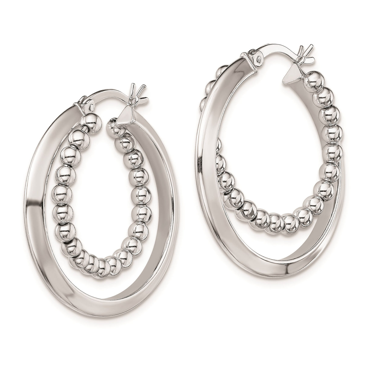 Sterling Silver Beaded Hoop Earrings with Polished Finish, Lightweight Modern Style for Women