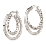 Sterling Silver Beaded Hoop Earrings with Polished Finish, Lightweight Modern Style for Women