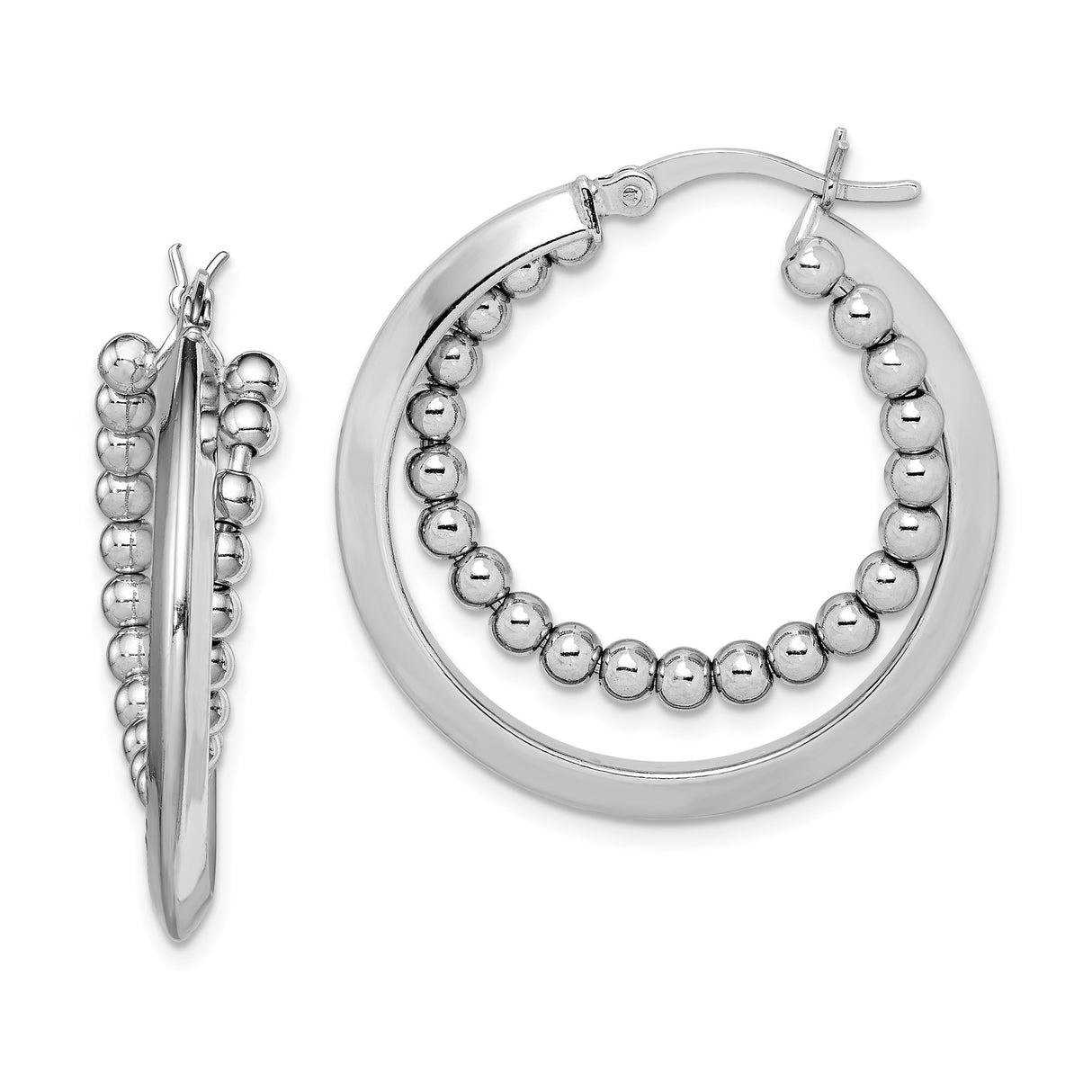 Sterling Silver Beaded Hoop Earrings with Polished Finish, Lightweight Modern Style for Women