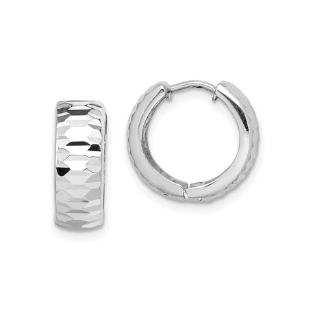 Sterling Silver Hoop Earrings, Diamond-Cut Textured Lightweight Round Design for Women