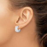 Sterling Silver Hoop Earrings with Wide Diamond Cut Textured Design and Polished Finish