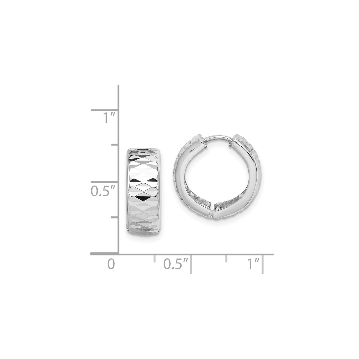Sterling Silver Hoop Earrings, Diamond-Cut Textured Design, Polished Minimalist Style for Women