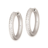 Sterling Silver Hoop Earrings, Textured Diamond-Cut Design with Hinged Closure