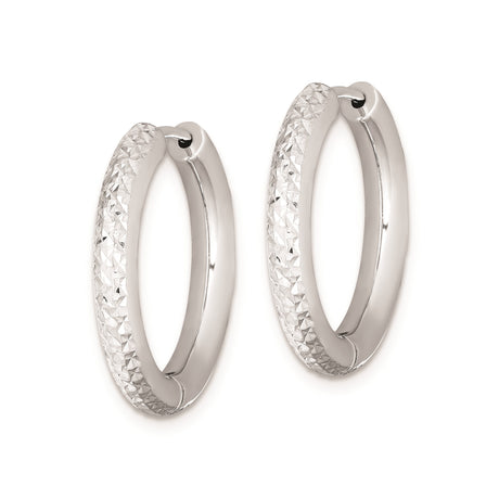 Sterling Silver Hoop Earrings, Textured Diamond-Cut Design with Hinged Closure