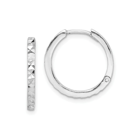 Sterling Silver Hoop Earrings, Diamond-Cut Faceted Design with Hinged Closure