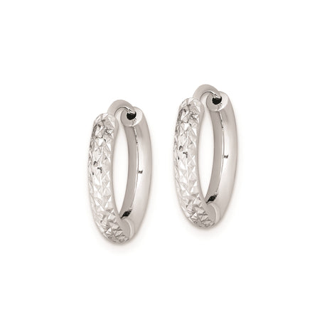Sterling Silver Hoop Earrings with Textured Diamond Cut Design and Polished Finish