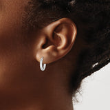 Sterling Silver Hoop Earrings with Textured Diamond Cut Design and Polished Finish