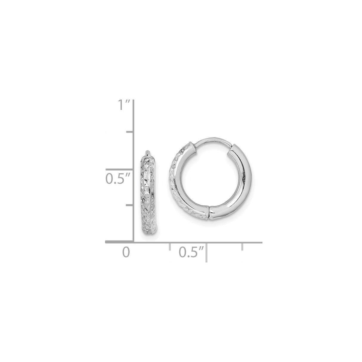 Sterling Silver Hoop Earrings with Textured Diamond Cut Design and Polished Finish