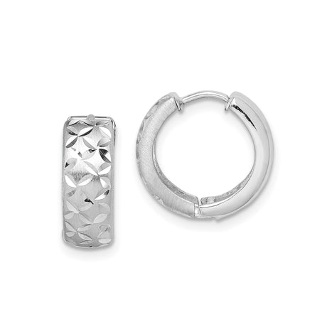 Sterling Silver Hoop Earrings with Floral Design and Textured Finish for Women