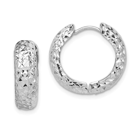 Sterling Silver Hoop Earrings, Diamond-Cut Chunky Textured Design, Bold Modern Statement Style