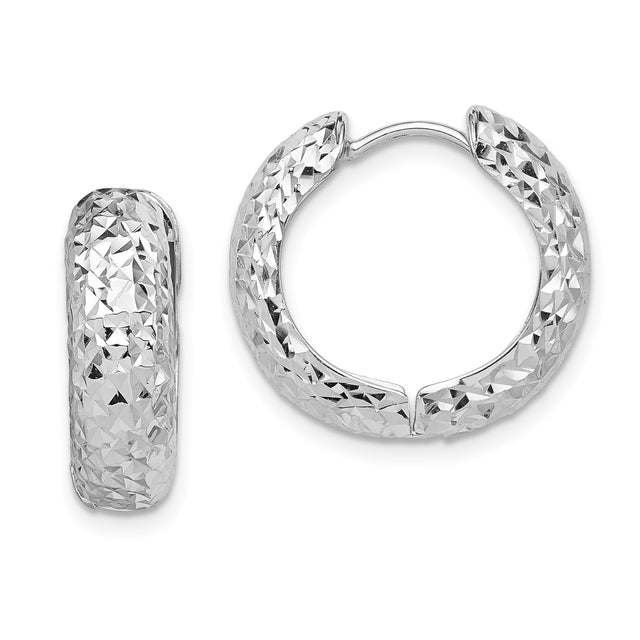 Sterling Silver Hoop Earrings, Diamond-Cut Chunky Textured Design, Bold Modern Statement Style