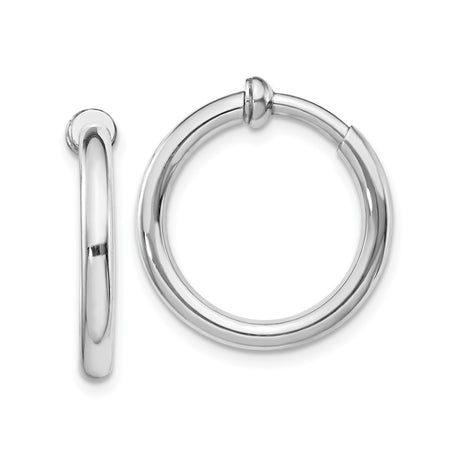 Sterling Silver Hoop Earrings with Polished Finish, Classic Round Design for Women or Unisex Wearers, Lightweight Non-Pierced Clip-On Style, Minimalist Everyday Fashion and Casual Jewelry