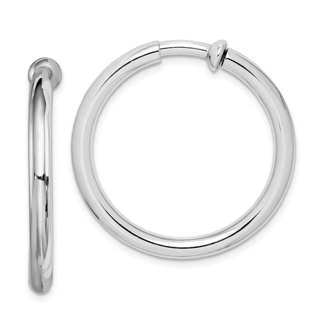 Sterling Silver Hoop Earrings for Women and Men, Smooth Polished Round Design, Nonpierced Clip On Style, Minimal Classic Everyday Wear, Timeless Basic Silver Jewelry for Casual Outfits
