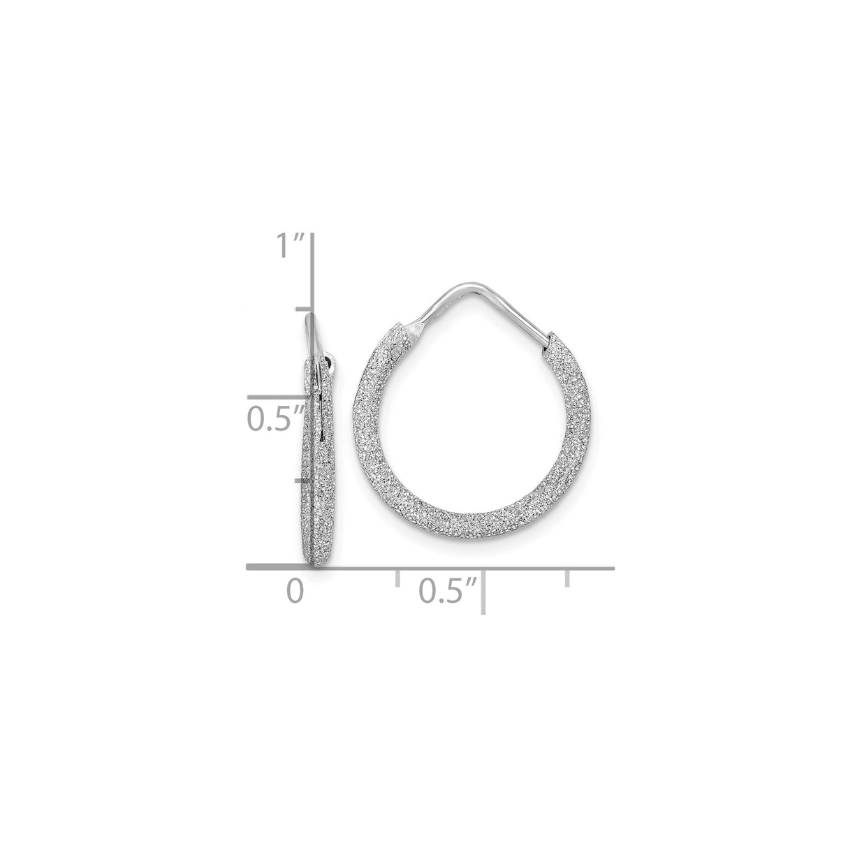 Sterling Silver Hoop Earrings with Textured Shimmer Finish, Rhodium Plated, Hinged Clasp