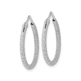 Sterling Silver Hoop Earrings, Glitter Finish Textured Round Hoops with Latch Back Closure