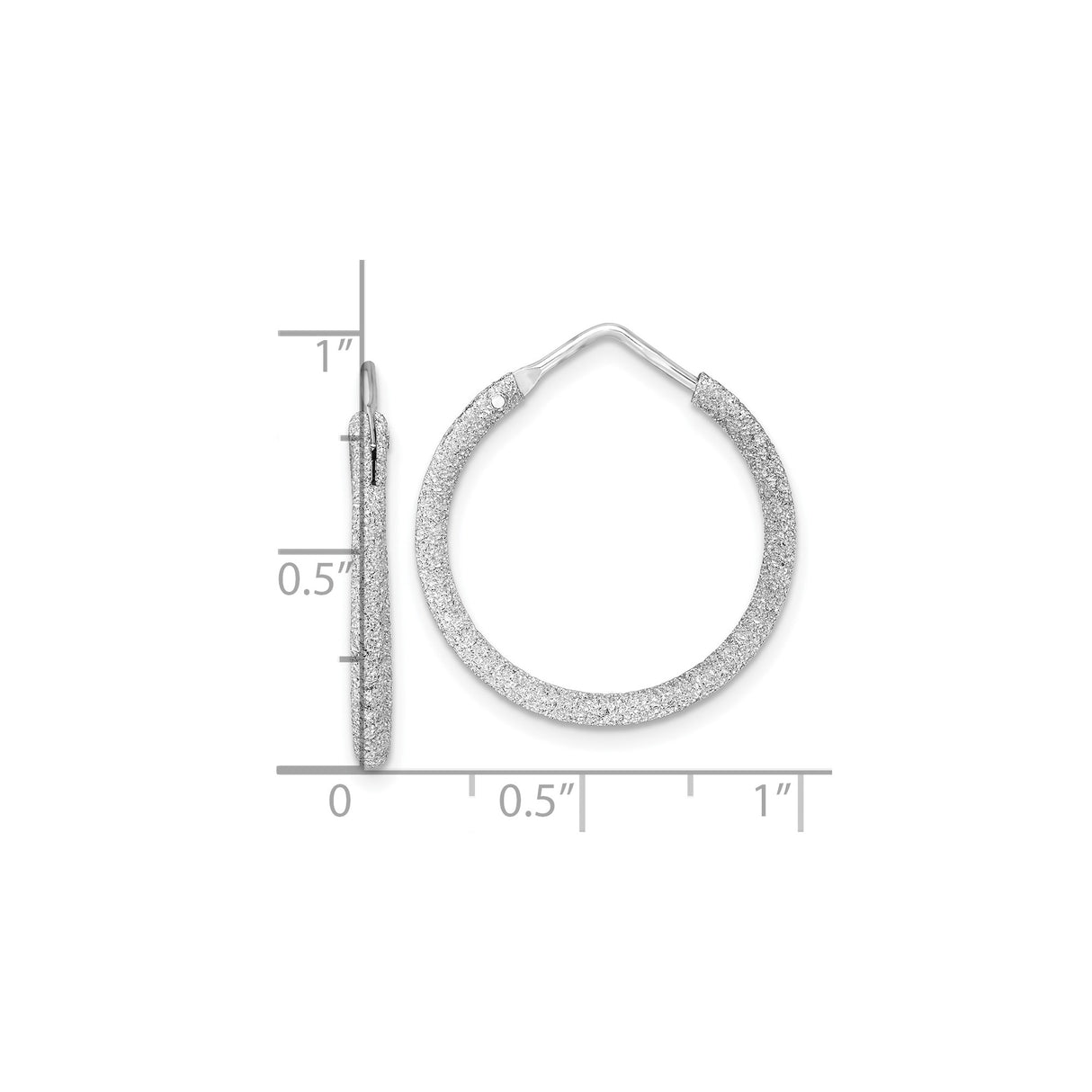 Sterling Silver Hoop Earrings, Glitter Finish Textured Round Hoops with Latch Back Closure