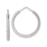 Sterling Silver Hoop Earrings, Glitter Finish Textured Round Hoops with Latch Back Closure