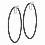 Sterling Silver Hoop Earrings with Black Textured Glitter Finish, Medium Size Minimalist Style