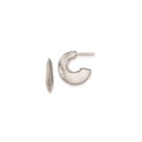 Sterling Silver Hoop Earrings, Crescent Style with Textured Finish, Lightweight Modern Design